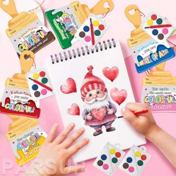 PARSUP 24 Pcs Valentine's Day Greeting Cards with Painting Tools - Valentine's Day Classroom Exchange Gifts Party Favor Supplies for Kids