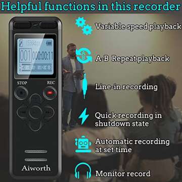 136GB Digital Voice Recorder Voice Activated Recorder for Lectures Meetings - aiworth 9860 Hours Sound Audio Recorder Dictaphone Recording Device with Playback,MP3 Player,Password,Variable Speed.