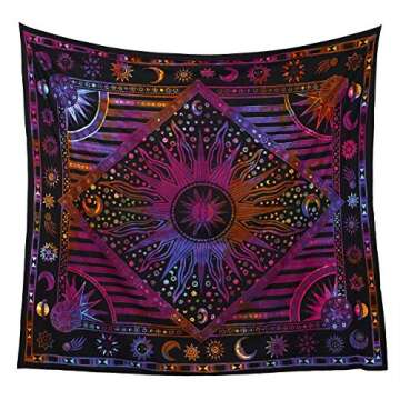 Popular Handicrafts Wall Hanging Tapestry For Bedroom Hippie Burning Sun and Moon Meditation Bohemian Hippy Psychedelic Design Indian Tapestries Bedspread 30 x 40 Inches (76 x 101 cms), Blue