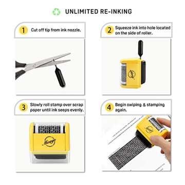 Miseyo Wide Identity Theft Protection Roller Stamp Set - Yellow (3 Refill Ink Included)