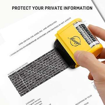 Miseyo Wide Identity Theft Protection Roller Stamp Set - Yellow (3 Refill Ink Included)