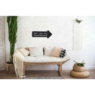 Creative Co-Op Wooden Arrow Shape Don't Look Back You're Not Going That Way Wall Sign, Gray