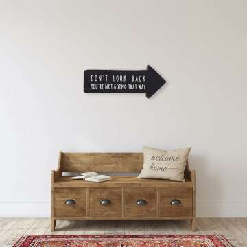 Creative Co-Op Wooden Arrow Shape Don't Look Back You're Not Going That Way Wall Sign, Gray