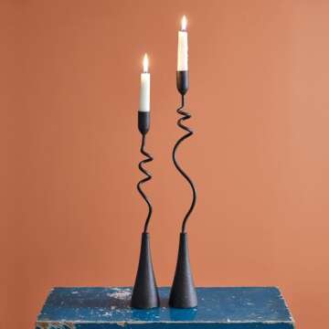 Colonial Tin Works Curly Taper Candle Holders, Set of 2, Home Decoration, 371018