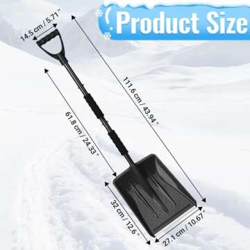 Snow Shovel, 2025 New Upgrade Portable Snow Shovel for Car, Large-Capacity Lightweight Aluminum Car Snow Shovel, Large Car Snow Shovel for Garden, Car, Camping with Extra Ice Scrape(Black)