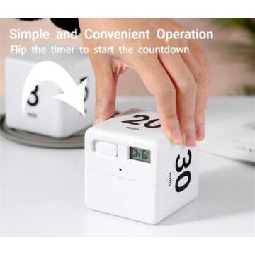 Feilifan Cube Timer, Time, Kitchen Timer Kids Timer for ADHD Productivity Workout Flip Timer Classroom for StudyTime Countdown Management Settings 15 20 30 60 Minutes-White