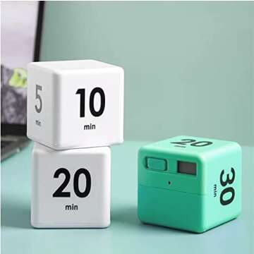 Feilifan Cube Timer, Time, Kitchen Timer Kids Timer for ADHD Productivity Workout Flip Timer Classroom for StudyTime Countdown Management Settings 15 20 30 60 Minutes-White