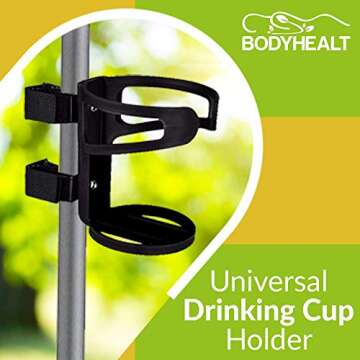 Universal Cup Holder for Walkers, No Screws Required Adjustable for Most Kind Stroller, Wheelchair, Bed Railings & Crutches. Scooter Accessories, Mobility Bottle Holder for Seniors