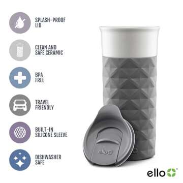 Ello Ogden 16 oz Ceramic Travel Mug Gray BPA Free