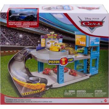 Mattel Disney and Pixar Cars Playset with Lightning McQueen Toy Car & Working Elevator, Florida 500 Racing Garage