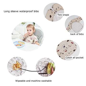 GZMM Waterproof Baby Bibs,Infant Toddler Long Sleeve Feeding Bib With Food Catcher,Easy Clean & Washable