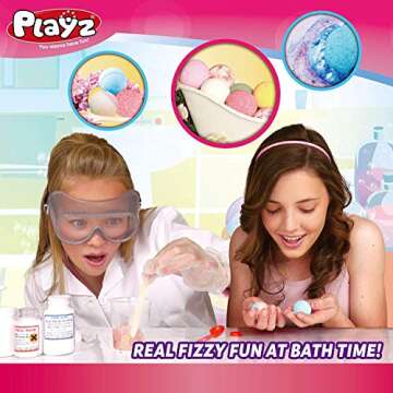 Playz Bath Bomb Bonanza - Craft, Experiment & Educational Science Kits for Kids Age 8-12 - DIY Bath Bomb Making Kit for Girls & Boys with 23+ Tools to Make Magic Soda, Foaming Eruptions & More