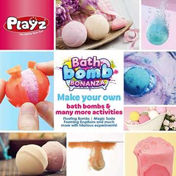 Playz Bath Bomb Bonanza - Craft, Experiment & Educational Science Kits for Kids Age 8-12 - DIY Bath Bomb Making Kit for Girls & Boys with 23+ Tools to Make Magic Soda, Foaming Eruptions & More