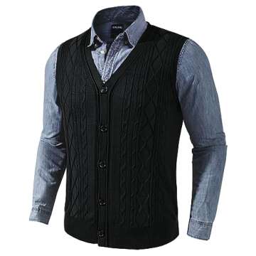 PJ PAUL JONES Mens Cable Knit Sweater Vests Button Down Jersey Knit Vest