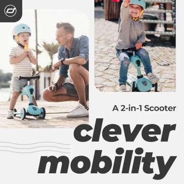 Scoot & Ride - Highwaykick 1 Children Adjustable Seated or Standing 2-in-1 Scooter Including Safety Pads (Blueberry) - For Ages 1-5