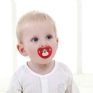 INTATIKOO Funny Baby Pacifiers,Kissable Mustache Pacifiers, Lips Pacifiers for Girls, Toddlers Cutes Pacifiers, BPA Free (3 Pacifiers) (Christmas pacifier01)