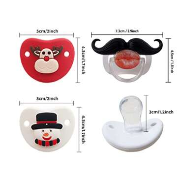 INTATIKOO Funny Baby Pacifiers,Kissable Mustache Pacifiers, Lips Pacifiers for Girls, Toddlers Cutes Pacifiers, BPA Free (3 Pacifiers) (Christmas pacifier01)