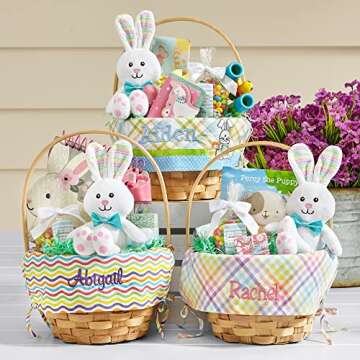 Let's Make Memories Personalized Easter Basket - Create Your Own - Wicker Basket - Embroidered Liner - Medium - Pink Lots of Bunnies