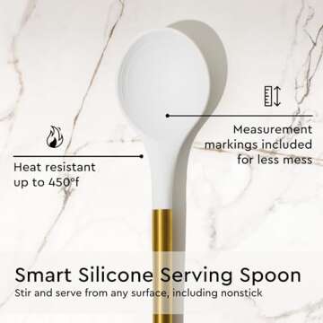 STYLED SETTINGS White Silicone & Gold Kitchen Utensils Set - Stainless Steel Gold Cooking Tools for Modern Kitchens - Luxe White & Gold Utensils for Home Chefs - Stylish Gold Kitchen Accessories