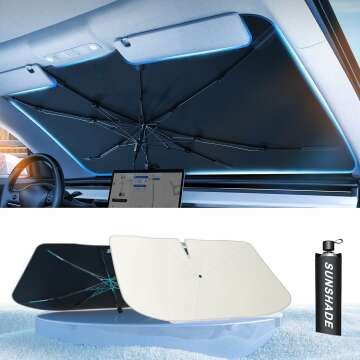 [2024 Upgrade] Tryspace Car Windshield Sun Shade Umbrella - [Newest Nanoparticles Coatings] Protect Car from Sun Rays & Heat Damage Keep Cool and Protect Interior Medium