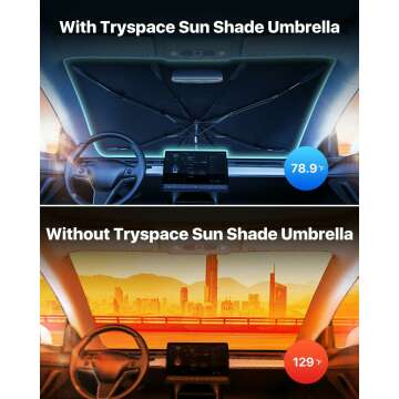 [2024 Upgrade] Tryspace Car Windshield Sun Shade Umbrella - [Newest Nanoparticles Coatings] Protect Car from Sun Rays & Heat Damage Keep Cool and Protect Interior Medium