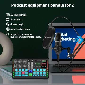 Podcast Equipment Bundle for 2 with DJ Mixer & Mic