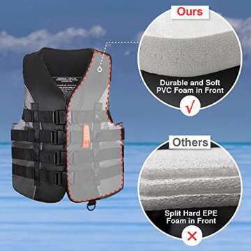 Leader Accessories Adult Universal Personal Flotation Device USCG Approved Life Jacket Vest (Black, XL)