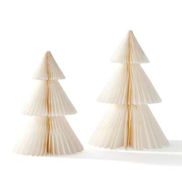 LampLust Winter Ornaments, 2 Pack White Honeycomb Paper Trees, 10 & 12 Inch, Neutral Decor, Winter Wonderland Decorations, Valentines Day Decorations, Winter Decorations for Home, Winter Mantel Decor