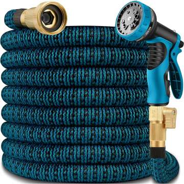 50ft Expandable Garden Hose with 10-Function Nozzle & Solid Brass Connectors