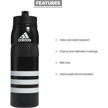 adidas unisex adult 750 Ml (28 Oz) Stadium Refillable Plastic sports water bottles, Black/White, One Size US