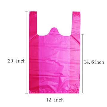 LazyMe T-Shirt Carry-Out Bags, Bolsas De Plastico Para Negocio, Plastic Grocery Bags Rose Sturdy Handled Merchandise Bags, Standard Supermarket Size, 12 x 20 Inches (Rose Red, 100 Pcs)