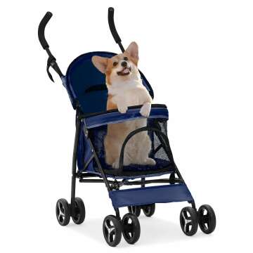 MoNiBloom Pet Stroller 4 Wheels - Easy Folding, Sun Cover, Storage Bag