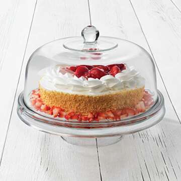 Libbey Selene 6 in 1 Cake Stand, Punch Bowl, Unique Space Saving Glass Cake Stand with Dome, Multi Purpose Cake Stand with Cover To Serve Snacks and More