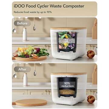 Upgraded Electric Composter for Kitchen, iDOO 3L Smart Countertop Composter Indoor Odorless with Detachable Carbon Filter, Auto Food Cycle Compost Machine, Scrap Food Waste to Dry Compost for Plants