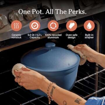 Our Place Perfect Pot - 5.5 Qt. Nonstick Ceramic Sauce Pan with Lid | Versatile Cookware for Stovetop and Oven | Steam, Bake, Braise, Roast | PTFE and PFOA-Free | Toxin-Free, Easy to Clean | Blue Salt