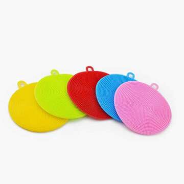 AOLANS Silicone Dish Scrubber 5 Pack Silicone Sponge Washing Brush Sponges Kitchen Vegetable Brush Household Cleaning Sponges Veggie Brush Food Grade kitchenware Brush Kitchen Accessories (5 Color)