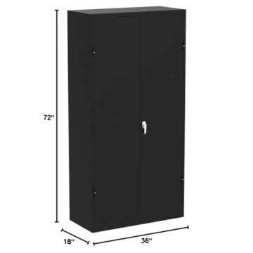 INTERGREAT Black Metal Storage Cabinet Doors, 72" Locking Steel Storage Cabinet with Shelves, Tall Metal Cabinet Lockable Steel Cabinets for Home Office, Garage