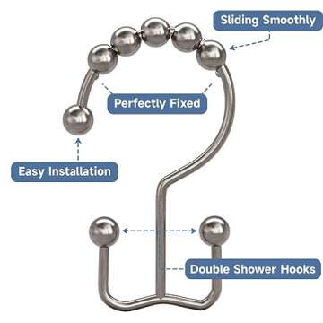 Titanker Shower Curtain Hooks Rings, Rust Resistant Metal Double Glide Shower Hooks Rings for Bathroom Shower Rods Curtains, Set of 12 Hooks - Nickel