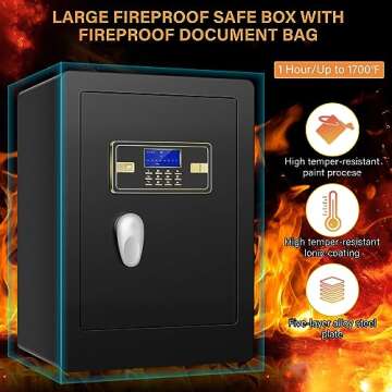 4.8 Cu ft Extra Large Home Safe Fireproof Waterproof, Fireproof Safe with Fireproof Documents Bag, Programmable Keypad and Inner Lock Box, Security Safe Box for Home Firearm Medicine Valuables