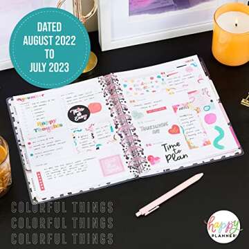 Happy Planner 12-Month Academic Planner, Back-to-School Planner for August 2022 to July 2023, Disc-Bound Daily Weekly Monthly Planner for Teachers and Students, 7” x 9 ¼ “, Dashboard, Colorful Things