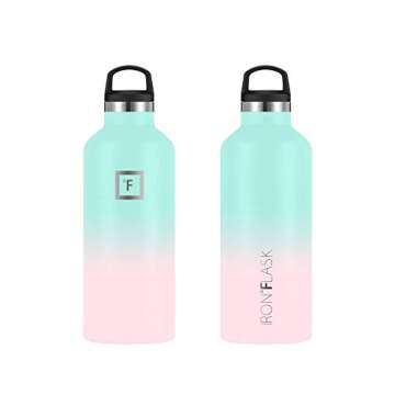 IRON °FLASK Camping & Hiking Hydration Canteens - 3 Lids (Narrow Straw Lid) Leak Proof Vacuum Insulated Stainless Steel - Hot & Cold Double Walled Sports Water Bottle - Bubble Gum, 32 Oz