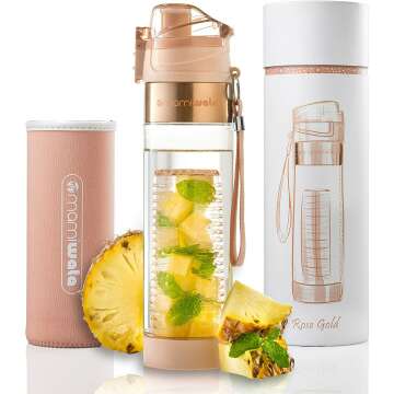 MAMI WATA Fruit Infuser Water Bottle – Unique Stylish Design – Includes Fruit Infused Water recipes eBook & Insulating sleeve – Create Naturally Flavoured Fruit Infused Water – Beautiful Gift Box