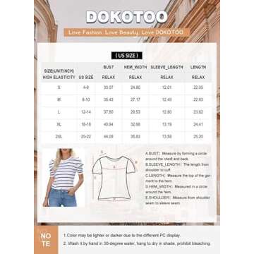 Dokotoo Women's Summer Tops Puffed Short Sleeve Causal Blouses Crew Neck Lightweight Knit Tops Loose Fit Pullover Jumper Soft Apricot Stripe Tunic Shirts Clothes Small