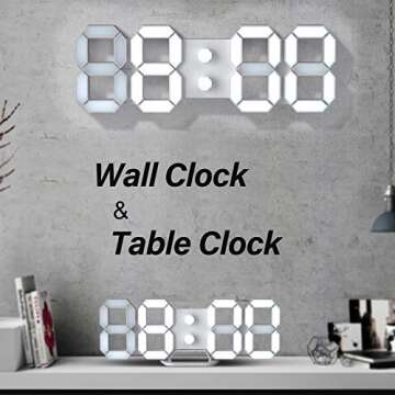 EDUP HOME 3D LED Digital Wall Clock Desk Alarm Clock with Remote Control for Kitchen Bedroom Office, Fashion 9.7" LED Night Light Decor Clock Adjust Brightness 12H/24H Time Date Temperature White