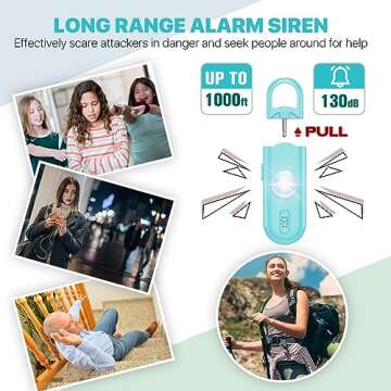 Personal Safety Alarm for Women Girls, 130dB Loud Siren with Key Chain, SOS Strobe Light, Flashlight Help Kids, Elders, Students Emergency Call, Back to School Gift Idea for Self Defense Devices