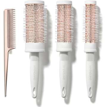 Round Brush Set for Women - Luxury Hair Brushes - Blowout Round Barrel Hairbrush for Blow Drying with Tail Comb by Lily England (White & Rose Gold)