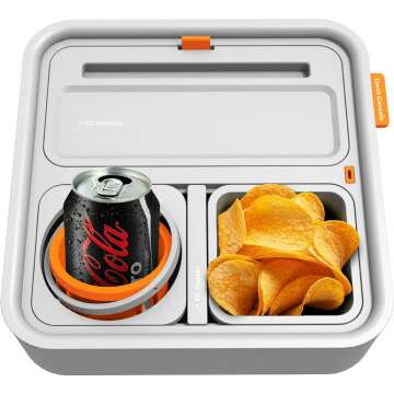 CouchConsole Original Cup Holder Tray - Drinks & Snacks Sofa Caddy with Armrest, Table with Phone Stand - TV Remote Control Storage and Organizer - for Living Rooms, RV, and Cars, Gray/Orange