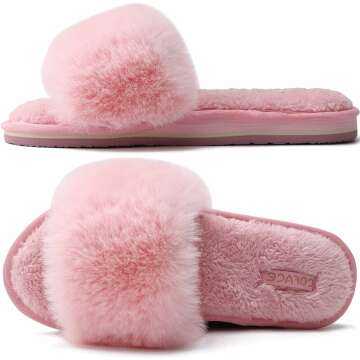 COFACE Womens Slides Fuzzy Slippers Open Toe Fluffy Slippers With Arch Support Plantar Fasciitis Orthotic Slippers Women House Shoes