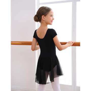 MdnMd Black Short Sleeve Dance Ballet Leotard for Toddler Girls with Tutu Skirted (Age 2-4 / 2t,3t)