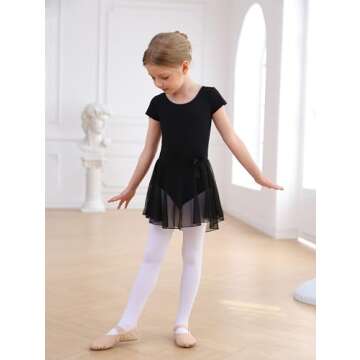 MdnMd Black Short Sleeve Dance Ballet Leotard for Toddler Girls with Tutu Skirted (Age 2-4 / 2t,3t)